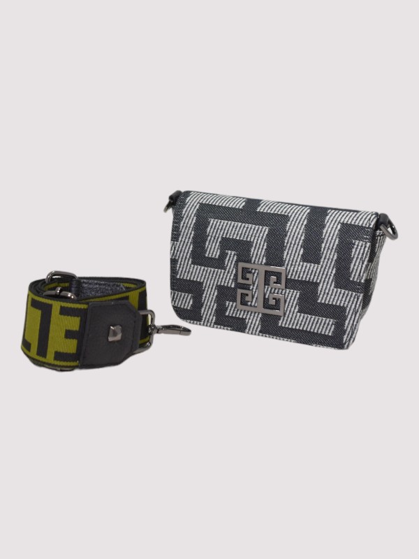 AGAPI - CLASSIC Pattern - BOLD DIAGONAL - Εκρού/Μαύρο - EL Ιμάντας - Mini Τσάντα