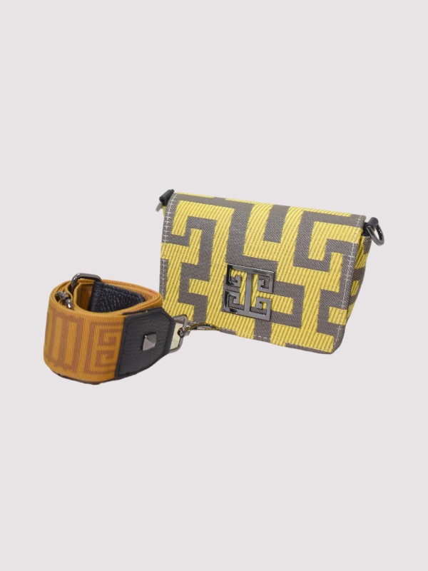 AGAPI - CLASSIC Pattern - BOLD DIAGONAL - Κίτρινο/Καφέ - EL Ιμάντας - Mini Τσάντα