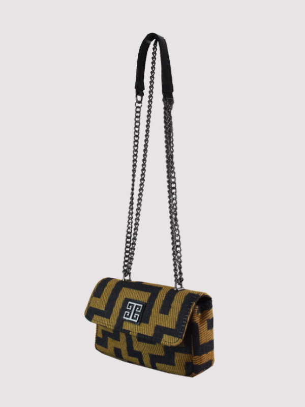 DANAE - CLASSIC Pattern - BOLD DIACONAL - Μόκα/Mαύρο - Αλυσίδα - Mini Τσάντα Ώμου