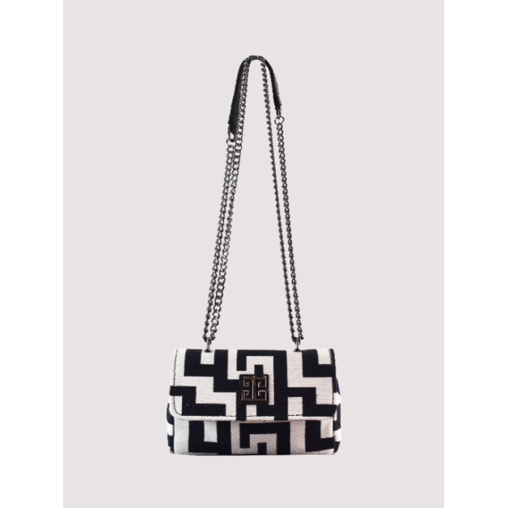 DANAE - CLASSIC Pattern - Εκρού/Mαύρο - Αλυσίδα - Mini Τσάντα Ώμου