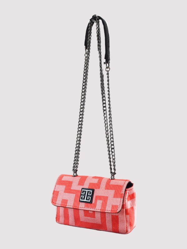 DANAE - CLASSIC Pattern - Κόκκινο - Αλυσίδα - Mini Τσάντα Ώμου