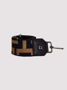 MINOS - LEATHER - Embossed CLASSIC Pattern - Black- EL Black/Golden Strap - Hobo Bag - EL MAZE LOGO - Mocha/Black