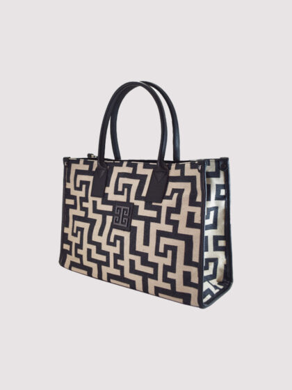 AKTI - CLASSIC Pattern - Μπεζ/Μαύρο - EL Ιμάντας - Τσάντα Tote