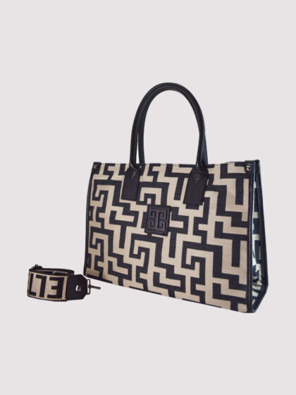 AKTI - CLASSIC Pattern - Μπεζ/Μαύρο - EL Ιμάντας - Τσάντα Tote