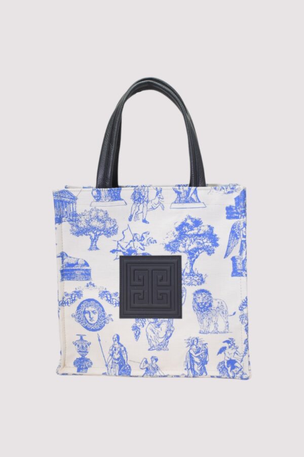 KYMA SMALL - TOILE MYTHOLOGY Pattern - Εκρού/Γαλάζιο - Τσάντα Shopper